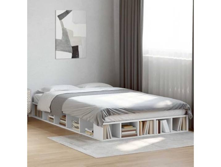 RJPLMFV Bettgestell, Weiß, 135 x 190 cm, Holz Ohne Matratze, Lattenrost inklusive, Aufbewahrung von Fächern, langlebig