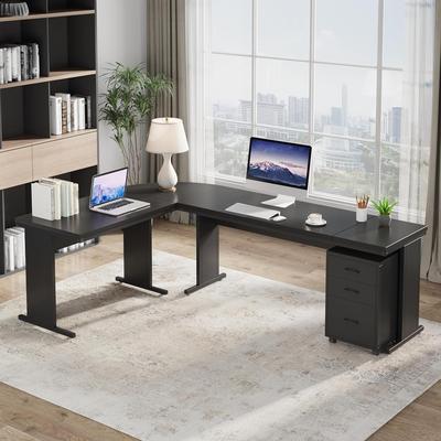 BLUEBELL "83"" Large L Shaped Desk with Mobile File Cabinet, Reversible Executive Office Desk with Rolling File Cabinet"