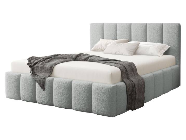 MIRJAN24 Polsterbett Lunaro Boucle, Doppelbett mit Bettkasten für die Bettwäsche, Leistenlattenrost aus Laubholz (Farbe: Lambi 11, Größe: 140x200 cm)