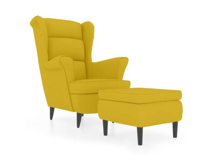 Mode Fauteuil à oreilles avec tabouret jaune moutarde velours - Pour adulte ou enfant - Poids maximal: 110 kg/siège_10284