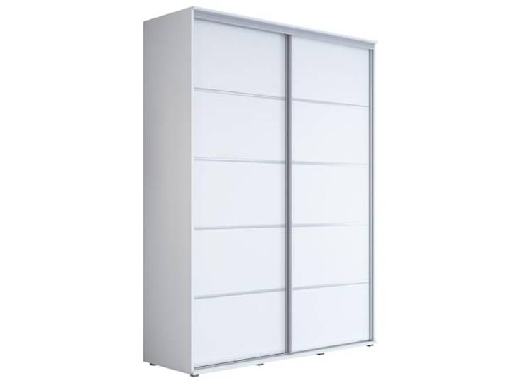 Meble Slupia Kleiderschrank Schiebetüren Maja Plus - 120x242x61 cm - Schrank Schlafzimmer, Vorraum, Garderobe - Geteilte Tür, Kleiderstange, Ohne Spiegel - Holzwerkstoff, Weiß