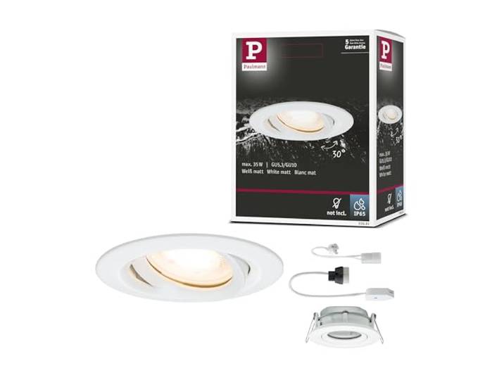 Paulmann Einbauleuchte Nova Plus IP65 schwenkbar 35W Weiß matt Schwenkbare Einbauleuchte für Deckenmontage, IP65, dimmbar, für GU10 und GU5,3, einfache Montage ohne Sprengring