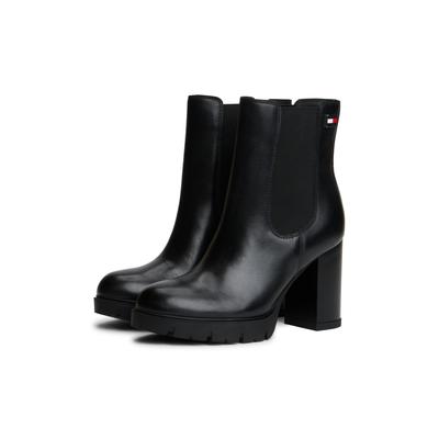 Chelseaboots TOMMY JEANS "TJW CHELSEA HIGH HEEL BOOTS", Damen, Gr. 37, schwarz, Leder, unifarben, Basic, Schuhe Chelseaboots, Ankle Boots, Plateaustiefeletten mit Stretcheinsatz und Logoflagge