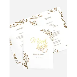 Menükarten Hochzeit selbst gestalten mit Spruch und Fotos im Onlinedesigner bei Meine-Kartenmanufaktur.de