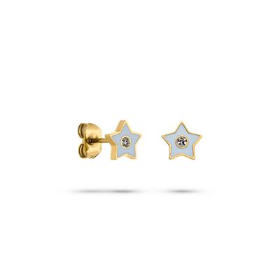 Paar Ohrstecker S.OLIVER "Schmuck Geschenk Edelstahl Ohrstecker Stern The Shooting Star, Stern", gold (gelbgoldfarben, kristallweiß, weiß, kristallweiß), Ohrringe, Kinder, 7mm, Edelstahl, mit Zirkonia (synth.) - Emaille