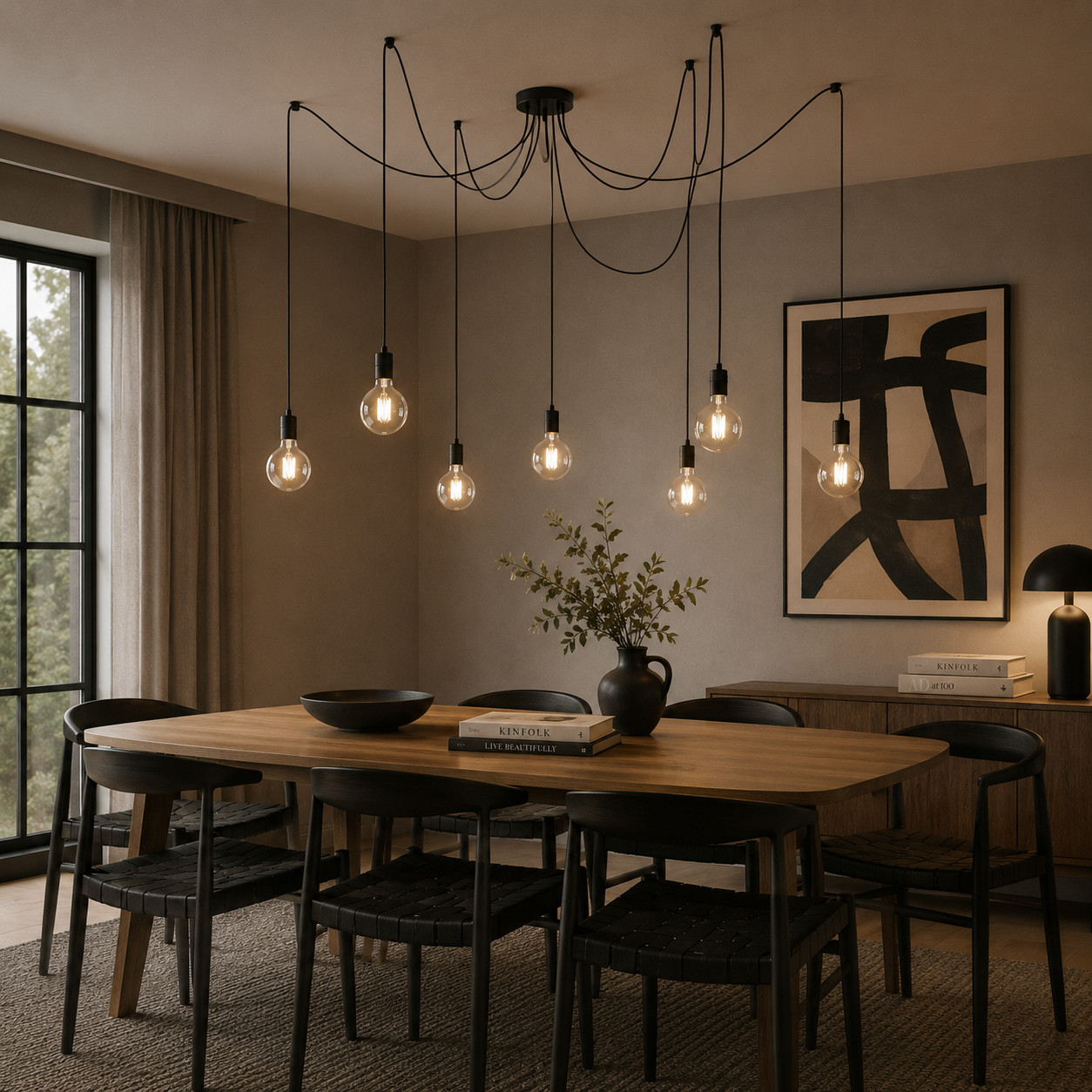 Artdelight Spin 7-lichts hanglamp - Zwart - Modern metaal