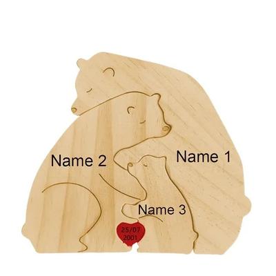 Personalized Bear Family Puzzle Custom Name Wooden Decor 2 customized