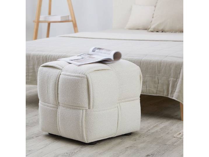 Pouf Tabouret rembourré Tissu Bouclé Pouf Salon Repose Pieds Siège Pouf carré Repose Jambes