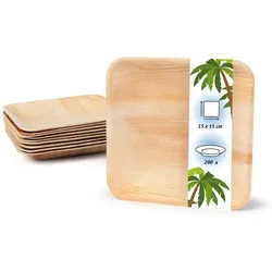 onlyleaf 200 Stück Einwegteller 15x15 cm Palmblatt-Teller, quadratisch, biologisch abbaubar, umweltfreundlich, kompostierbar, Wegwerfteller