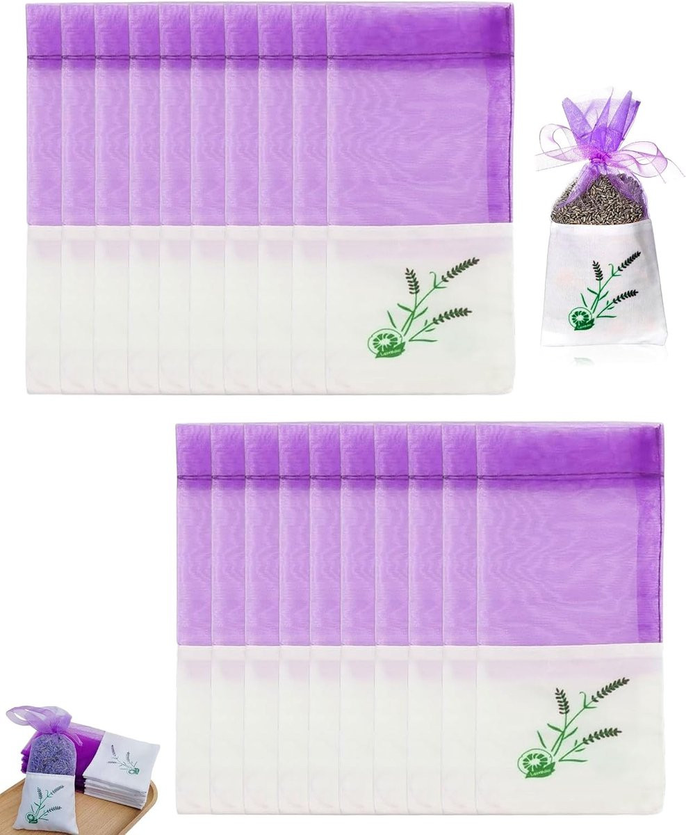 Paarse lege lavendelzakjes van polyester met koordtrekkingssluiting, 7 x 16 cm