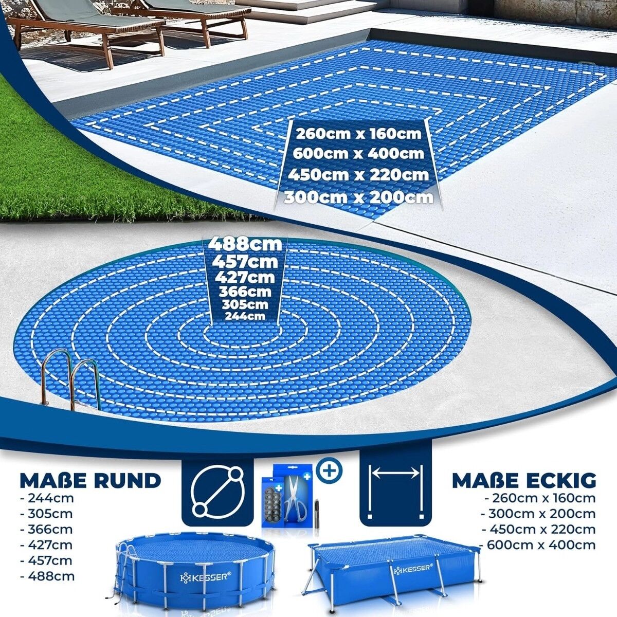 INF Rechteckige PE-Blasen Solarabdeckung 300cm x 200cm – Blau, Wärmespeicherung, Wasserdicht, Staubdicht