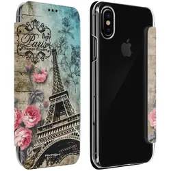 Akashi Flip-Schutzhülle mit Kartenfach Apple iPhone X – – Paris Champs Élysées (Apple iPhone X), Smartphone Hülle, Mehrfarbig