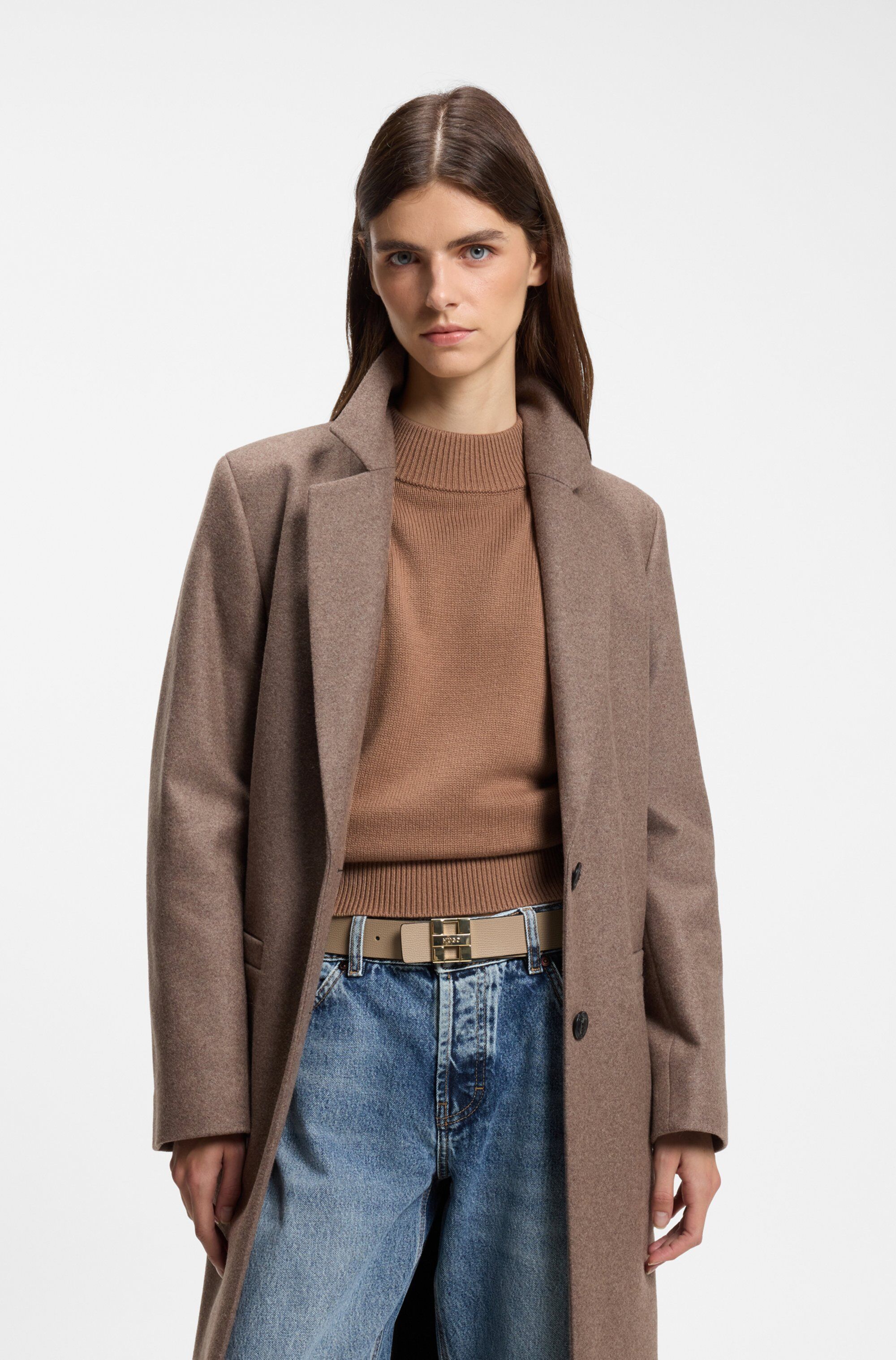 Wendegürtel HUGO "Zita Sr35", Damen, Gr. 100, beige (medium beige 265), Leder, unifarben, Gürtel Wendegürtel, aus genarbtem und glattem Leder
