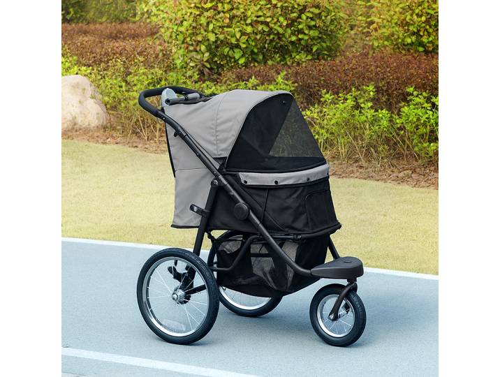 PawHut Poussette Chien Pliable Gris avec Panier et Auvent