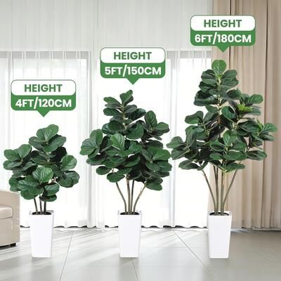 YUN 4 ft Artificial Fiddle Leaf Fig Tree in White Planter