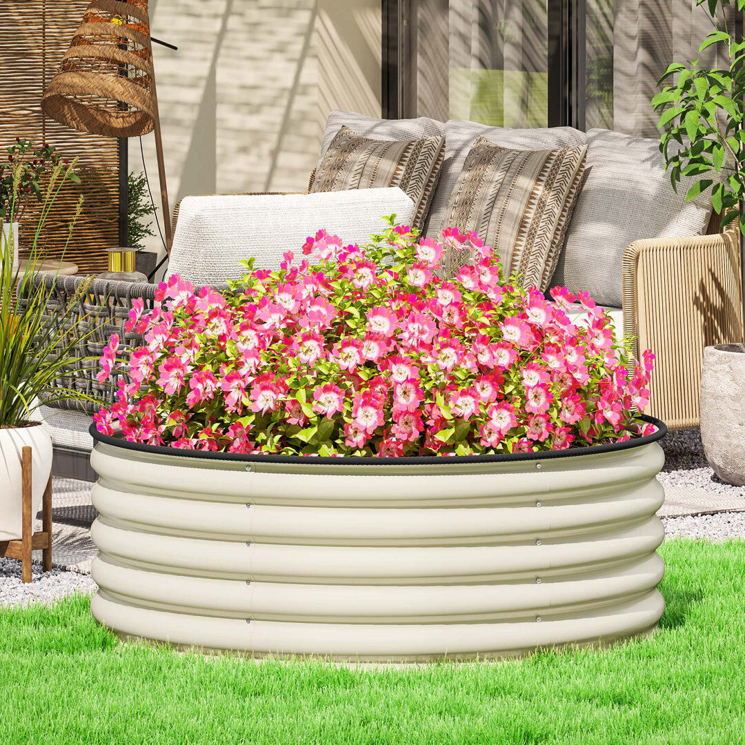 Borough Wharf Outsunny Galvanised Raised Garden Bed, 120 x 120 x 43cm Cream Whtie 43cm H X 120cm W X 120cm D