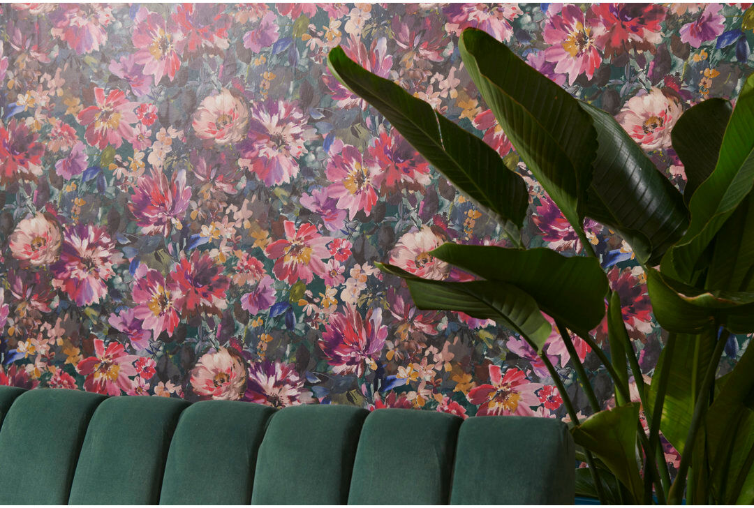 Clarke & Clarke Tahiti Exotica 2 10.05m x 52cm Low Gloss Wallpaper Roll Amethyst/Emerald 1,005cm L