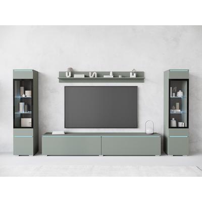 Wohnwand HOME AFFAIRE "VERA II", grün (salbei), B:260cm H:130cm T:33cm, Kastenmöbel-Sets, Wohnwand, Vitrine mit Verglasung, stehend und hängend, inklusive Beleuchtung, Topseller