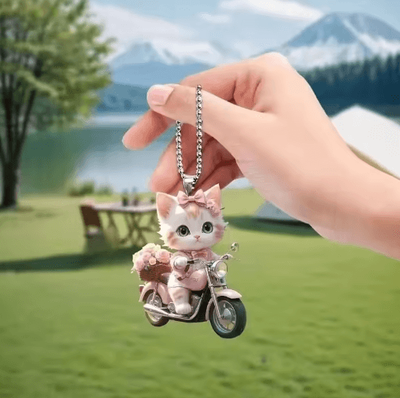 Inspire Picks Realistic Cat Car Hanging Ornament Rearview Mirror Pendant With Decorative Chain d