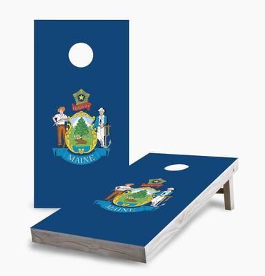 Skip's Garage Maine State Flag Cornhole Boards