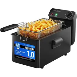 BlockX Friteuse PC FR 1325 mit Kaltzone & Spritzschutz, Fritteuse, Schwarz