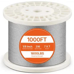 VEVOR Drahtseil-Set, Ф3,18mmx305m, 316 Edelstahlkabel mit Schneider und Handschuhen, 7,1kN Bruchfestigkeit, 7 x 7 Litzen, Bauqualität für Handläufe, Treppen, Terrassen, Zäune im Freien