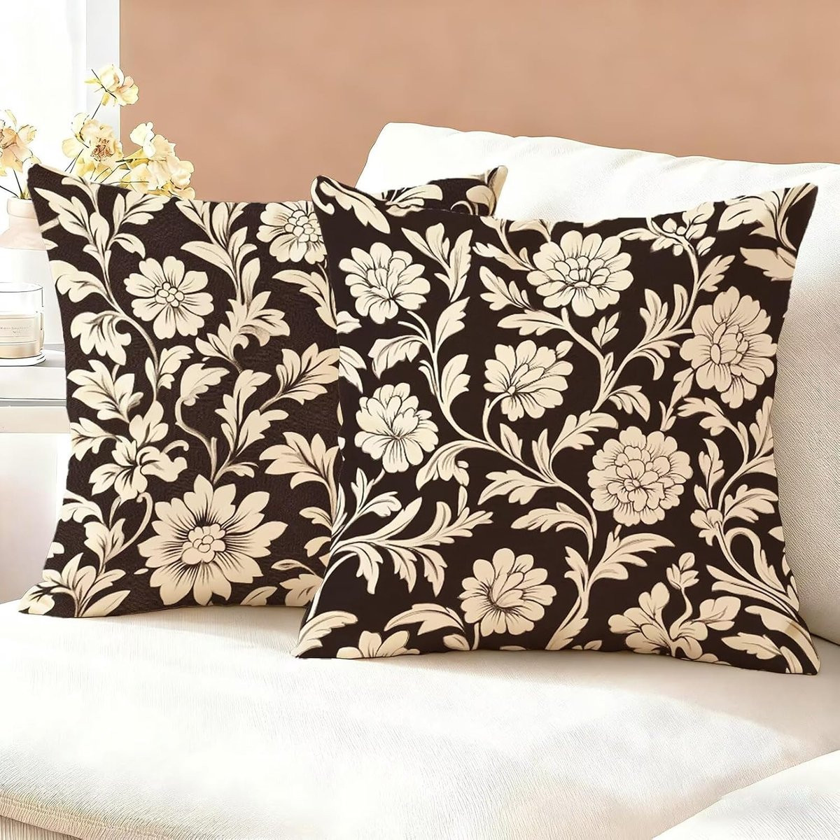 Waterdichte linnen kussenhoes set met bloemenpatroon voor woonkamer decoratie, 60 x 60 cm, meerdere kleuren