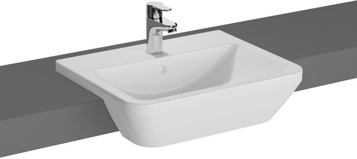 VitrA Integra Halbeinbauwaschtisch 7069B003-0001 55x45cm, weiß, ohne Überlauf, 1 Hahnloch mittig