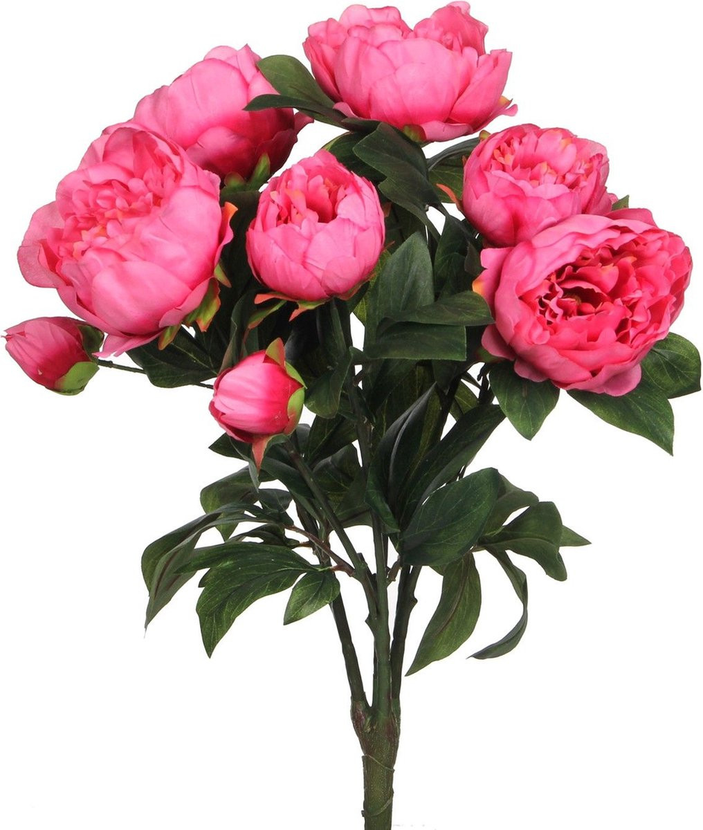 Mica Decorations Pioenroos Kunstbloemen Boeket - Donkerroos - H55 x Ø40 cm