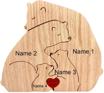 Inspire Picks Custom Family Bear Puzzle Ornament Personalized Family Name Bear Decor With Engraving 4 Bears customized