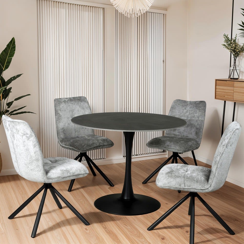 Weber industries Table ronde, pied métal et plateau en pierre sintérisée, noir Noir 110x77x110cm