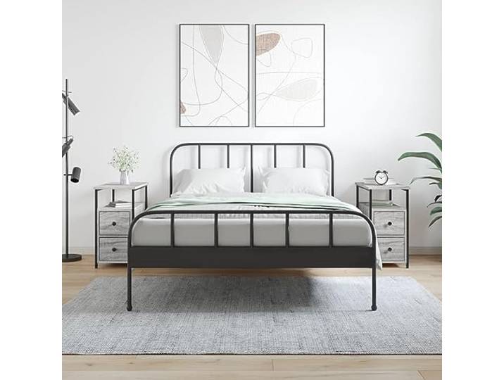 HEFZGDB Nachttische 2 Stück Grau Sonoma 30x60x60 cm Holzwerkstoff mit Eisenrahmen und verstellbaren Beinen, Stauraum Beistelltisch für Schlafzimmer, langlebiges Möbelstück