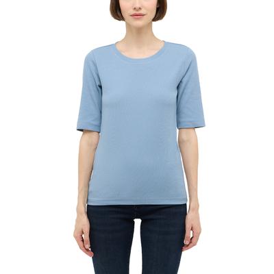 3/4-Arm-Shirt MUSTANG "Damen Style Avery", Damen, Gr. M, blau (hellblau), Strick, 95% Baumwolle, 5% Elasthan, Rundhals, Shirts 3/4-Arm-Shirt