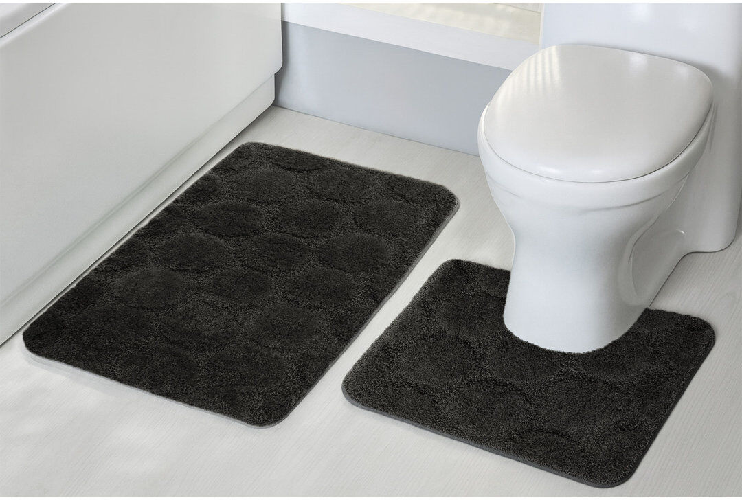 17 Stories 3D Effect Supersoft High Density Anti Slip Cobla Bath Mat Set Black 50cm W