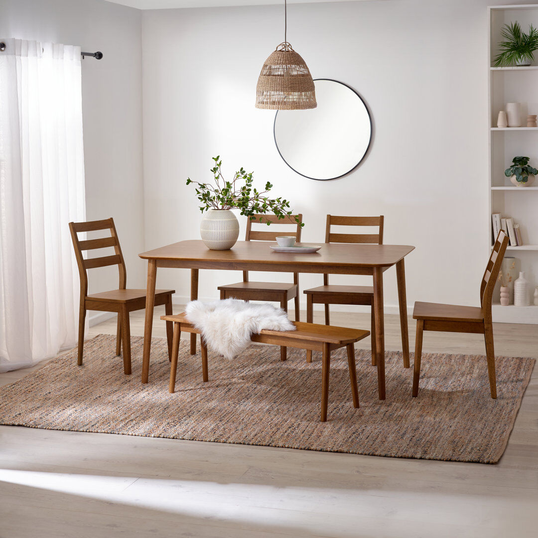 George Oliver Drea Large Walnut Effect Wooden Dining Table Set - Traditional Rustic Farmhouse Style Brown 6