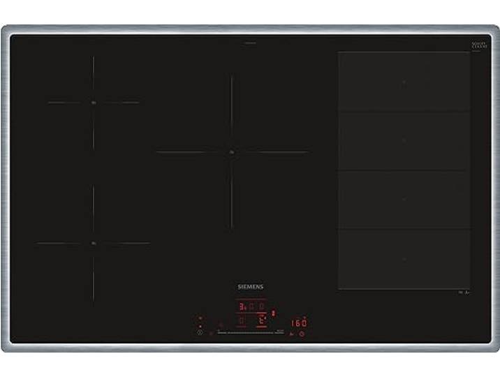 Siemens EX845HVC1E iQ700 Plaque de cuisson à induction intelligente 80 cm\, noir\, avec cadre\, varioinduction\, TouchSlider\, capteur de cuisson Pro - Cuisson sans risque de brûlure