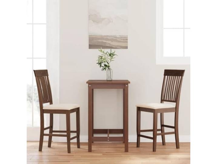 VIHHQGC 2er Set Barhocker mit Kissen Braun Massivholz Gummibaum Rückenlehne, Fußstütze, Naturholz, stoßfest, langlebig, Esszimmer, Wohnzimmer