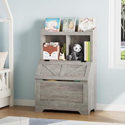 Yun Kids Bookshelf, Toy Storage Organizer with Flip-Top Lid and Cubby