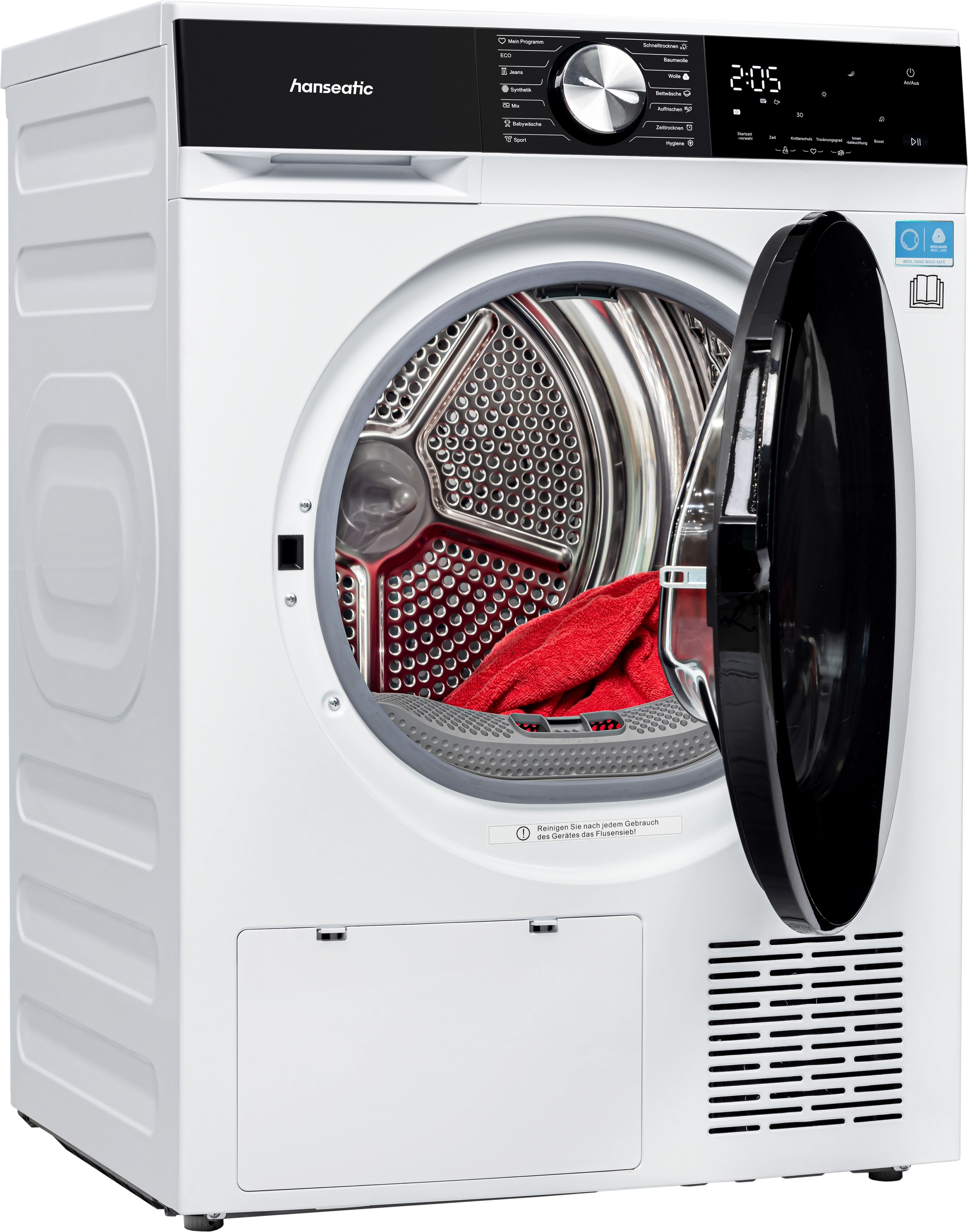 HANSEATIC Wärmepumpentrockner "HWT8BGT", Energieeffizienz: B, weiß, B:60cm H:85cm T:59cm, Trockner, inkl. 3 Jahre Herstellergarantie, Wärmepumpentrockner