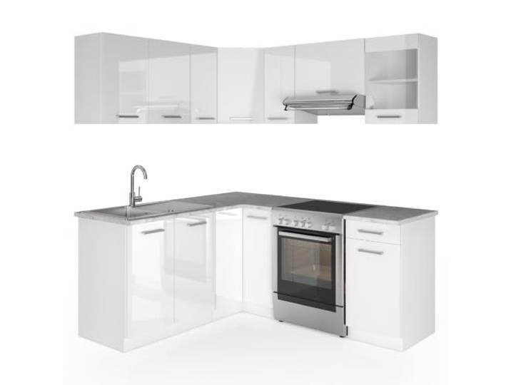 Vicco Eckküche R-Line, Weiß Hochglanz/Weiß 187 x 167 cm AP Marmor, mit modular erweiterbaren Elementen für flexible Küchenplanung