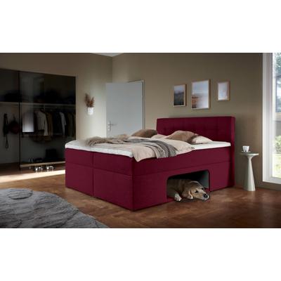 Boxbett HOME AFFAIRE "Carolin", rot (bordeaux meliert), B:162cm L:210cm, Komplettbetten, mit Nische inkl. gepolsterter Unterlage für Haustiere