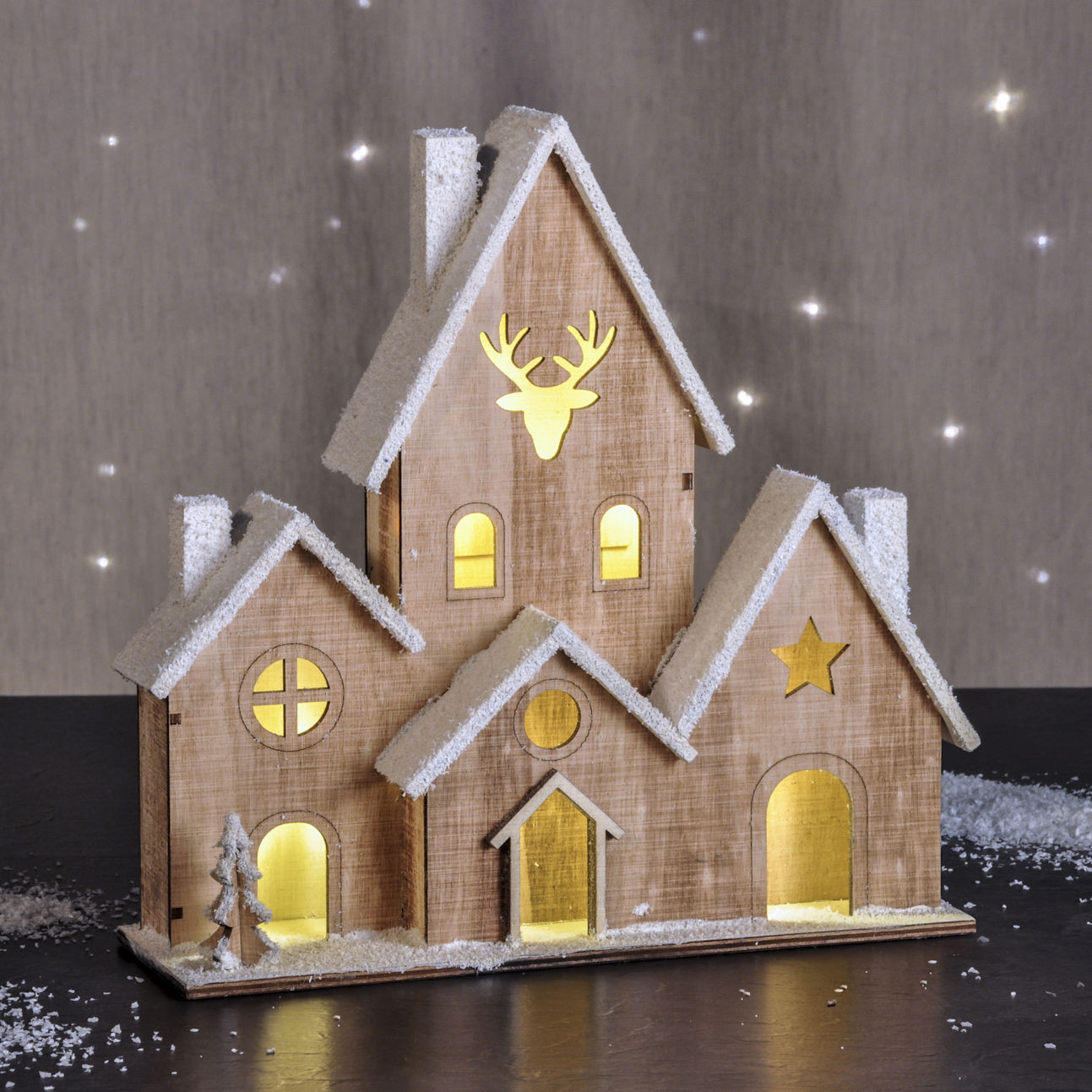 Spetebo Verlicht houten huis met LED-verlichting voor op tafel