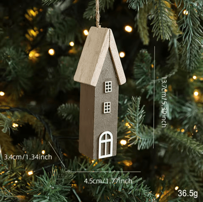 Inspire Picks Wooden Christmas House Ornament Rustic Mini Log Cabin Tree Pendant Decor a one Size