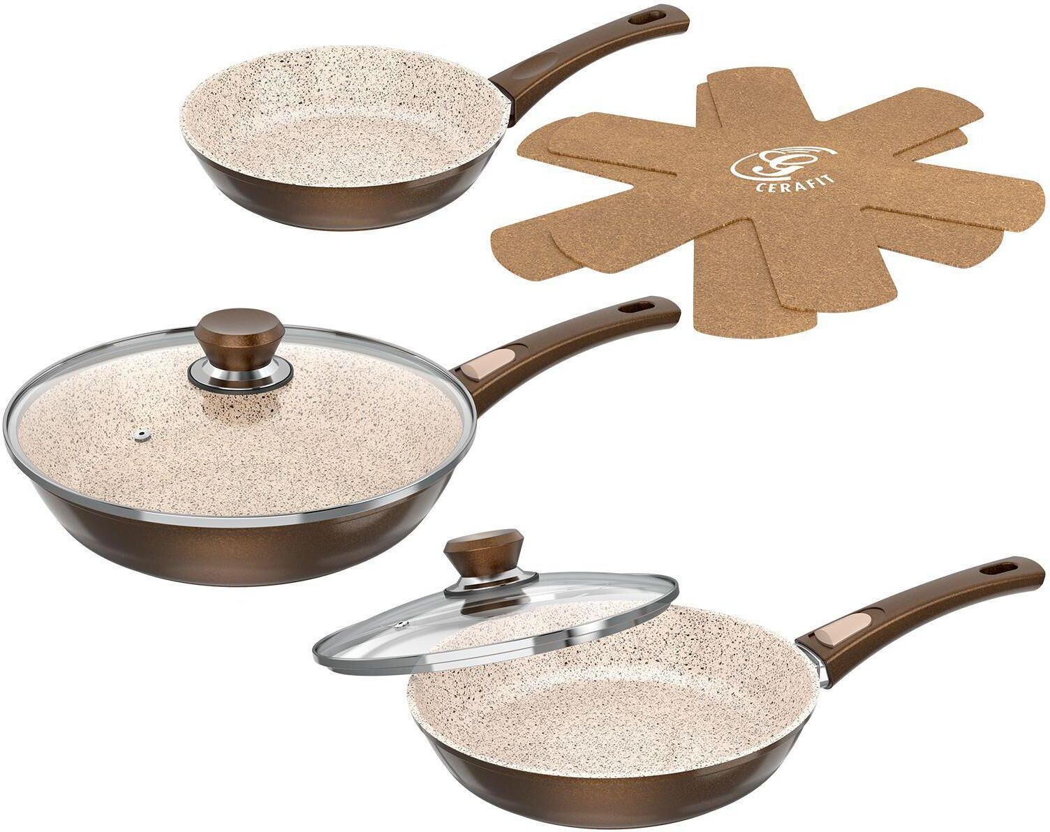 Bratpfanne GENIUS "Bratpfanne Cerafit Granit", braun (braun, weiß), H:5,3cm, Pfannen, Bratpfanne braun, weiß Höhe 5,3cm