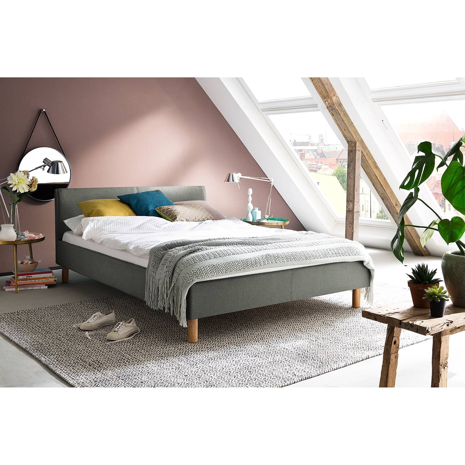 home24 Gestoffeerd bed Bella grijs/lichtgrijs B: 120 cm, L: 200 cm