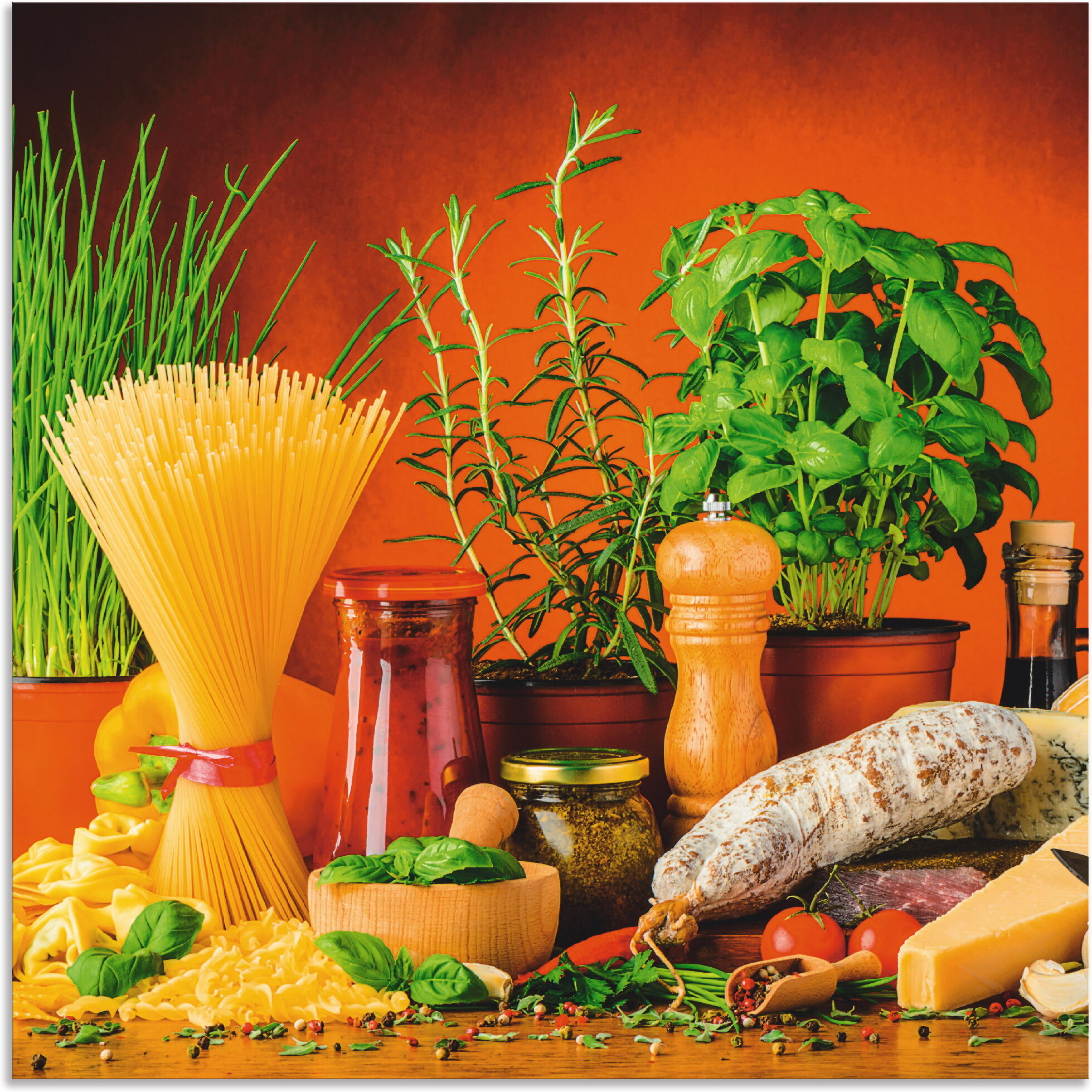 Küchenrückwand ARTLAND "Mediterranes und italienisches Essen", bunt, B:60cm H:60cm, Aluminium, Spritzschutzwände, Küchenrückwand, Alu Spritzschutz mit Klebeband, einfache Montage bunt B/H: 60cm x 60cm