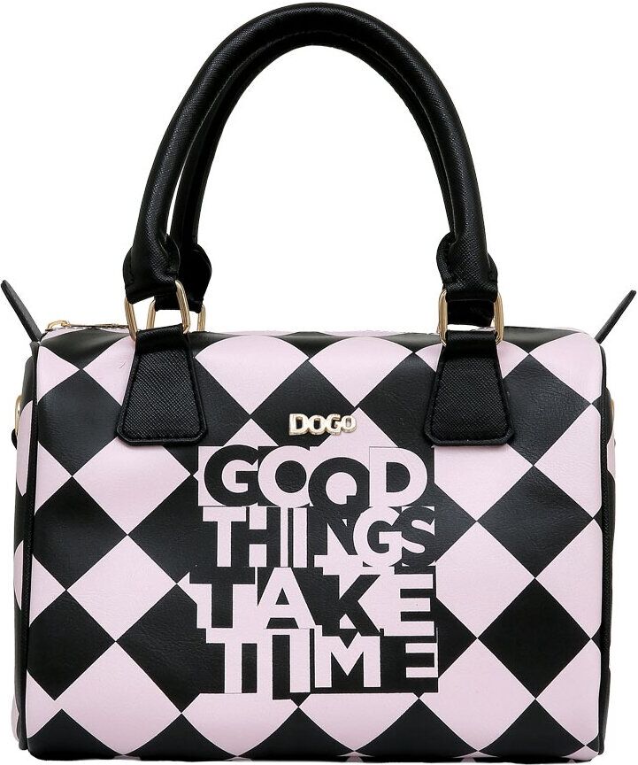 Schultertasche DOGO "Clemence Umhängetasche Good Things Take Time Schultertasche", Damen, Gr. onesize, rosa (schwarz), Kunstleder, Taschen Schultertasche, Handgefertigt
