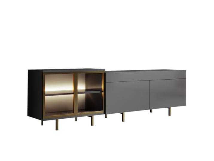 Hanah Home Modern TV Stand with Lighting System, Anthracite & Gold, 190 cm 100% Melamine Coated, Metal Legs, Remote Control Stylish & Functional Design