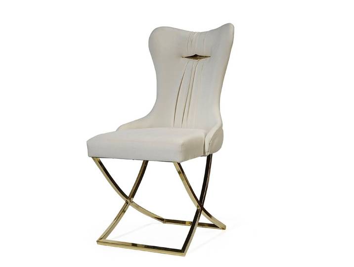 Villa Möbel Esszimmerstuhl Sydney Creme - Gold (Stuhl Set: Set enthält, 6 St), Quality Made in Turkey, Hand Made Quality, Luxus-Microfaser