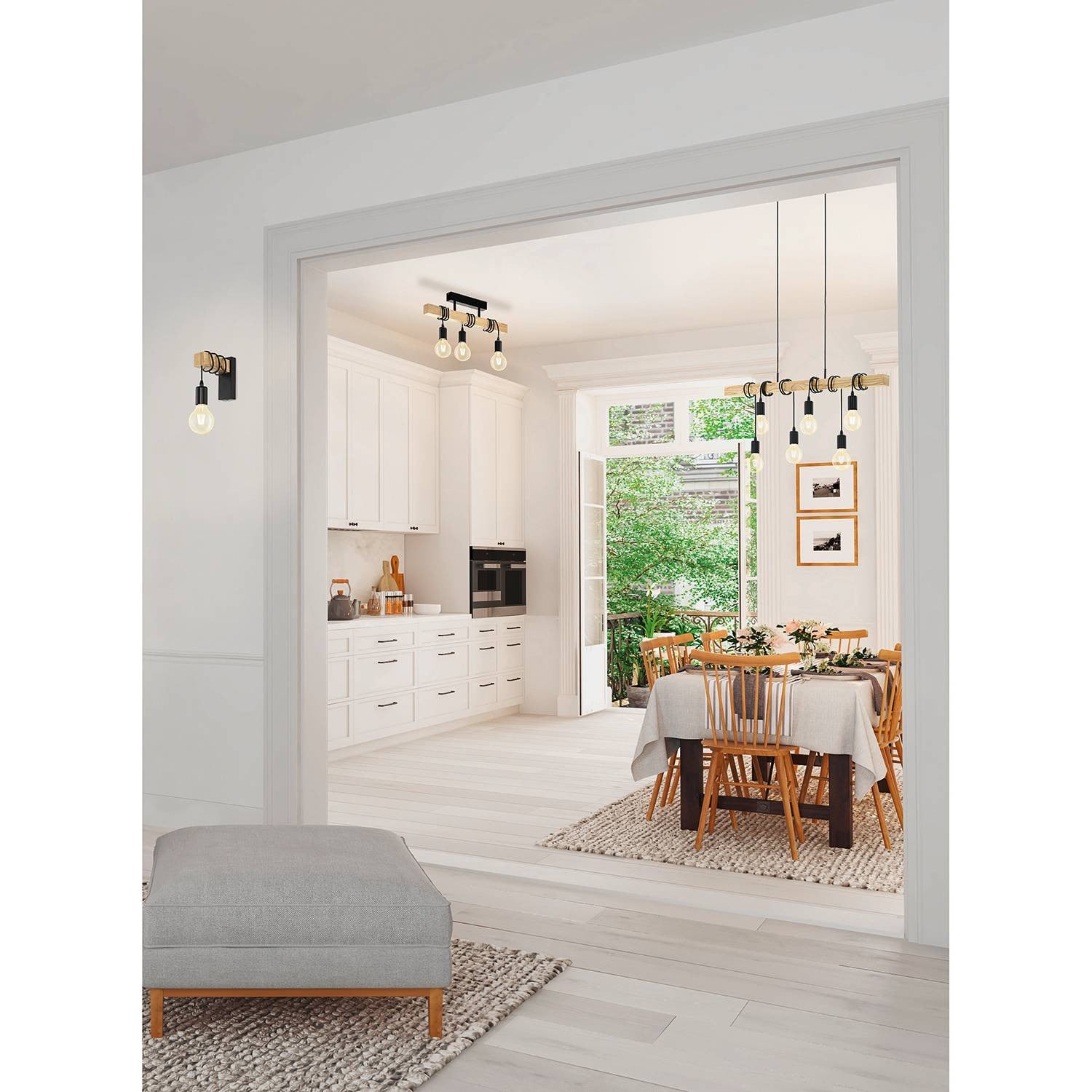 Eglo Townshend Plafondlamp - Zwart/Bruin - Metaal en Hout - 3x E27